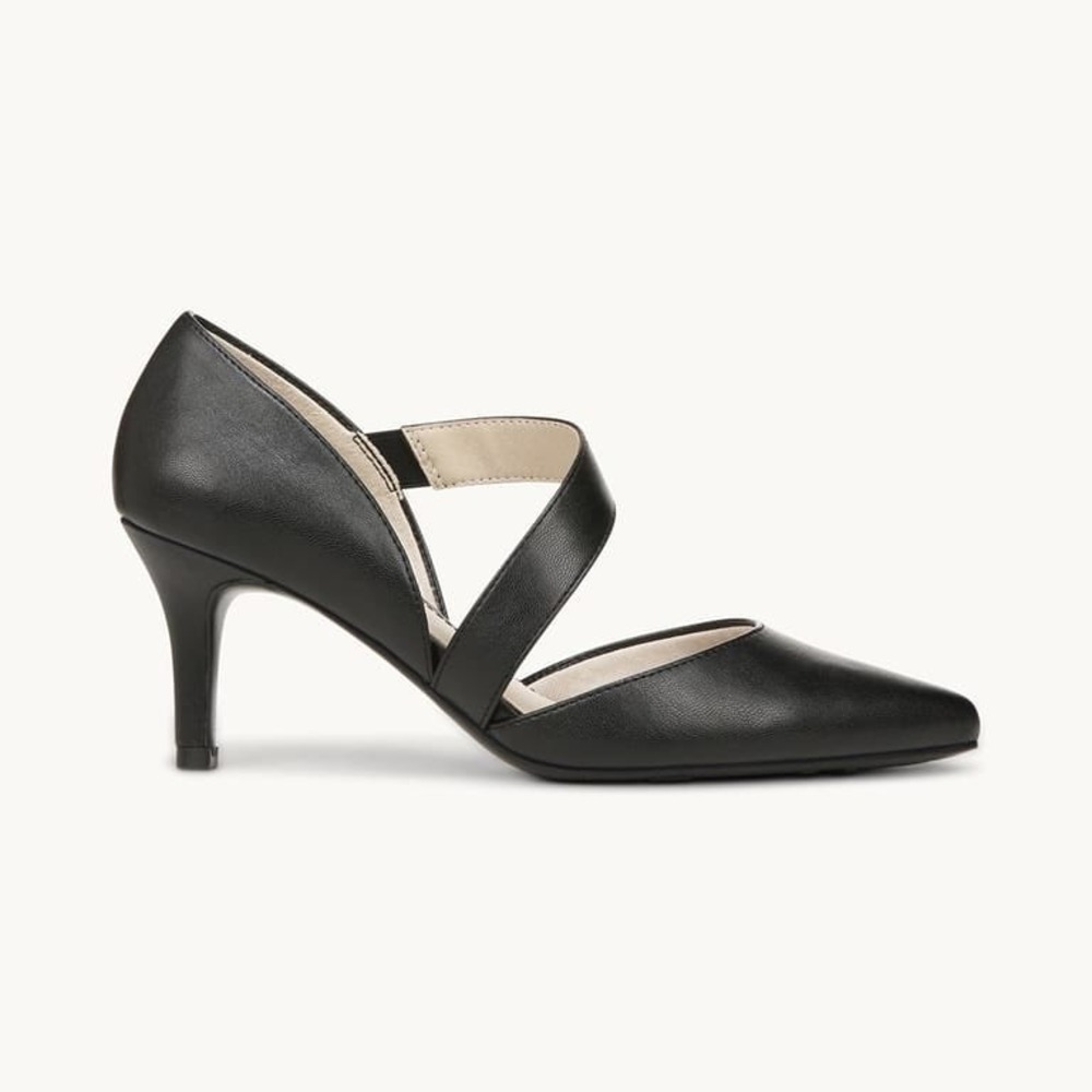 LifeStride Suki Pump Black Faux Leather Pointed Toe Asymmetrical Strap Heel 8.5W - Picture 6 of 13